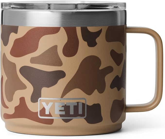 YETI Rambler 14 oz Ceramic Lined Stackable Mug, Vacuum Insulated, Stainless Steel with MagSlider Lid, Wetlands Camo