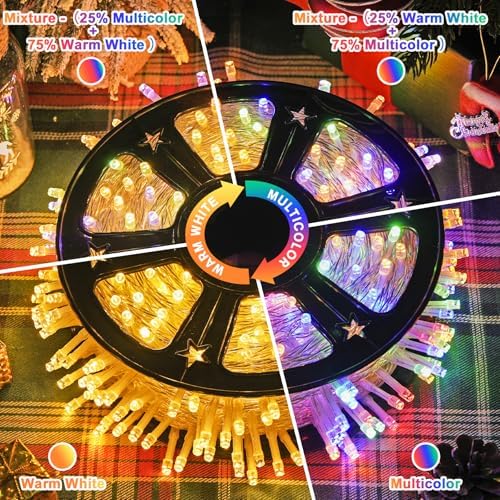 JMEXSUSS 168FT 600 LED Christmas Lights, Warm White Multicolor Xmas Lights