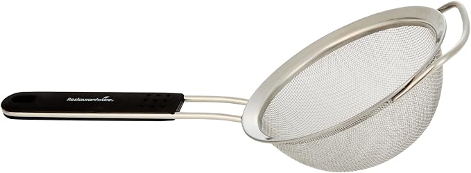 Restaurantware Fine Mesh Strainer 1 Count 12.6" x 5.5" x 2.3" with Silicone Handle Stainless Steel Extra Fine Mesh Strainer Heat-Resistant Handle Dishwasher-Safe for Rice, Quinoa, Pasta