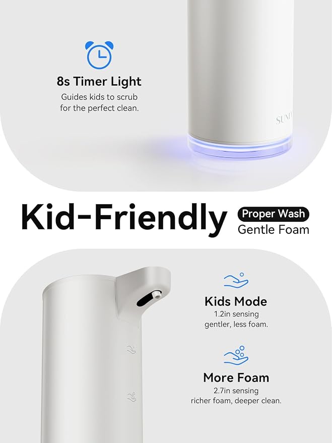 SUNLY Automatic Foam Soap Dispenser, 0.2s Fast Sensor, USB-C Rechargeable, Smudge-Resistant Stainless Steel, Touchless Liquid & Foaming Soap Dispenser for Bathroom, Kitchen, Hotel, White