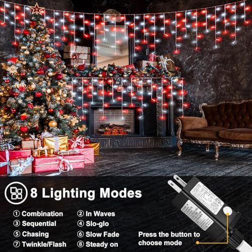 Red and White Christmas Lights Outdoor Icicle Lights for Outside 66ft