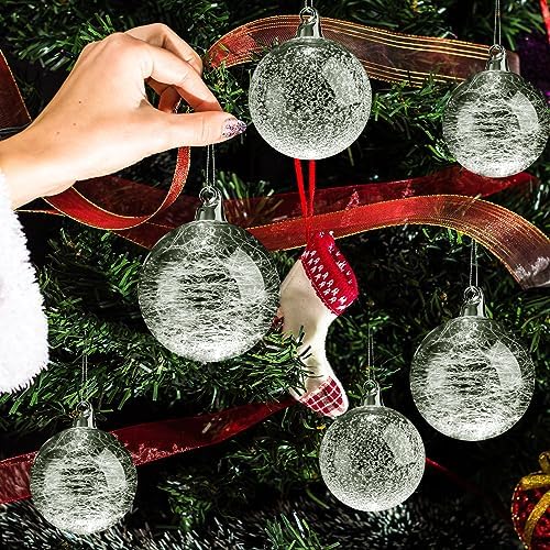 Uiifan 12 Pcs Clear Glass Christmas Ornaments Balls Bulk Blown Glass Christmas Tree Ornaments Assorted Size Iridescent Balls Xmas Tree Home Decorations (2.36 in,2.76 in)