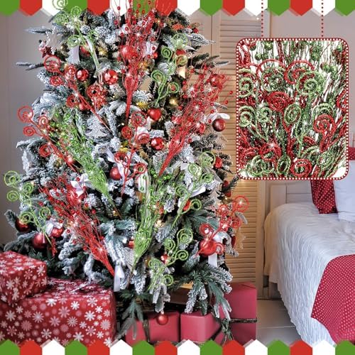 Daifunli 36 Pcs Christmas Tree Picks Sprays Ornaments, Red Green, 17'' 12''