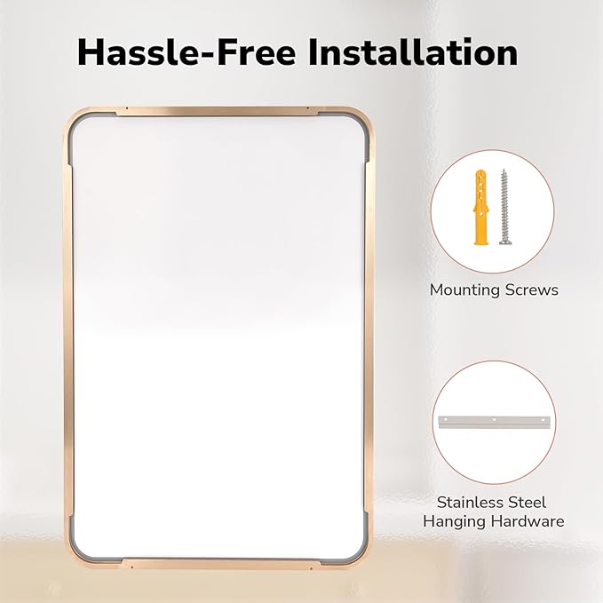 USHOWER Gold Bathroom Mirror 30"x40", Brushed Gold Rectangle Mirror for Over Sink, Aluminum Frame, Anti-Rust, Tempered Glass, Horizontal or Vertical Mounted, Champagne Gold (Neutral Gold)