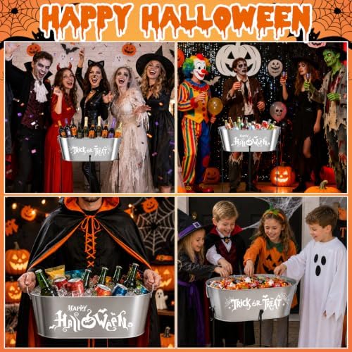 5.5 Gal Halloween Galvanized Ice Buckets with Stand,Halloween Candy Bucket