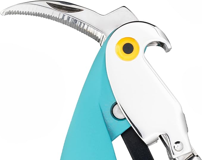 Alessi AAM32 AZ Parrot - Sommelier Design Corkscrew, Cast Aluminum and PC, Light Blue
