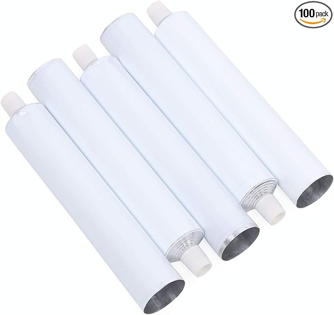DNYSYSJ 100ml Refillable Aluminum Tubes, White, 100PCS | Needle Cap, Squeezable Containers, Empty Toothpaste & Lotion Tubes, Travel Toiletry, Cosmetic Samples