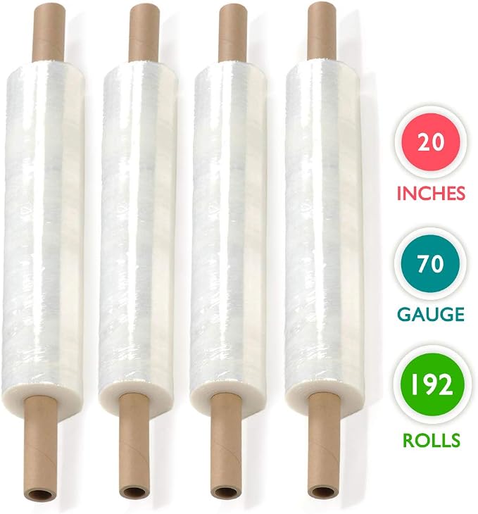 Stretch Wrap 20 inch x 1000 Feet, Clear, Extended Core Handle | 192 Rolls