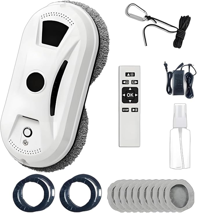 Automatic Smart Window Cleaning Robot, 2800pa Dual Suction for Streak-Free Shine, Drop Protection & 3 Cleaning Modes with Auto Path Planning, Window Cleaning Robot for High-Rise (White)
