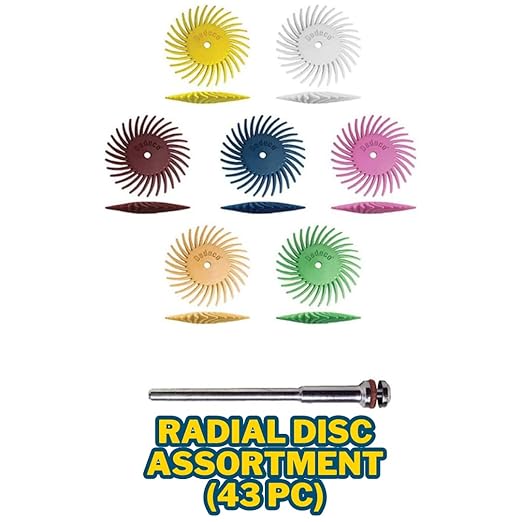Dedeco Sunburst Radial Bristle Discs - 7/8” (22mm) Dia, TC Knife-Edge Bristle, 1/16” (1.58mm) Arbor, Cleaning and Polishing Rotary Tool Accessories, Aluminum Oxide