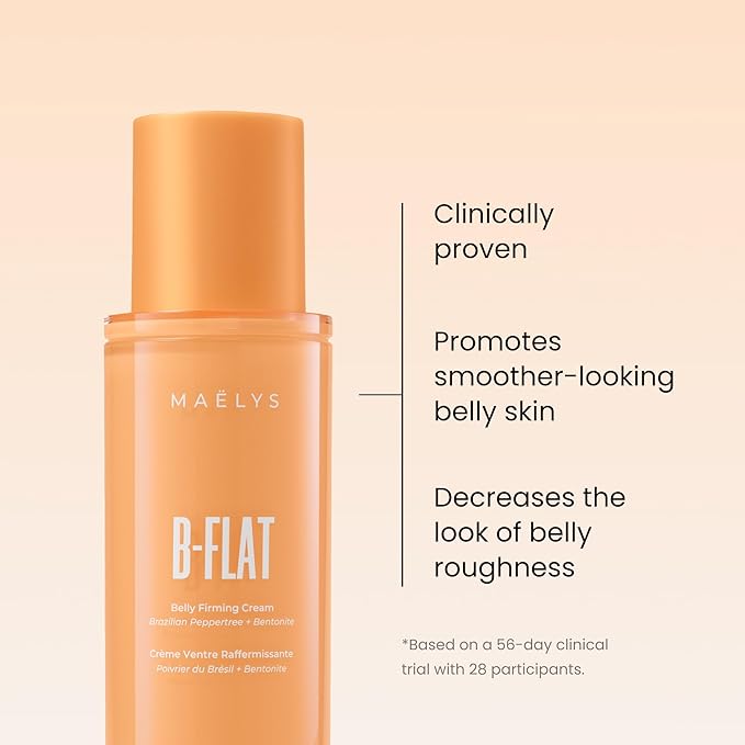 MAËLYS B-FLAT Belly Firming Cream for Women - Skin Tightening & Moisturizing Treatment with Shea Butter & Bentonite Clay - Smooths Look of Stretch Marks - Postpartum Body Care (2 Pack)