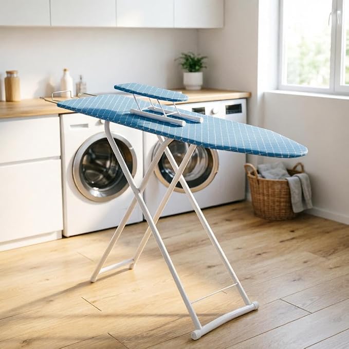 42 inch Ironing Board, Full-Size Folding Ironing Board, 4-Leg Fold-Up Household Ironing Boards, Extended Iron Boards Outside with Removable Heat-Resistant Cover Blue