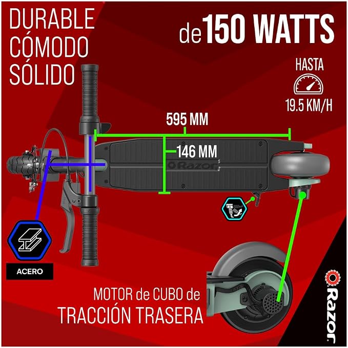 Razor Power Core XLR90 -Electric Scooter for Ages 8+,Power Core High-Torque Hub Motor, Up to 10 mph