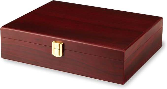 True Wine Tools Set with Cherry Stained Wooden Gift Box, Includes Lever Corkscrew, Foil Cutter, Aerator Pourer, 2 Worms, Chrome Bottle and Champagne Stopper, Home Bar Accessories, 7 Piece