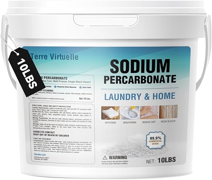 Sodium Percarbonate – Oxygen Bleach Powder & Laundry Booster – Multi-Purpose Cleaner for Stain Removal, Whitening, Deodorizing – Chlorine-Free (10LB)