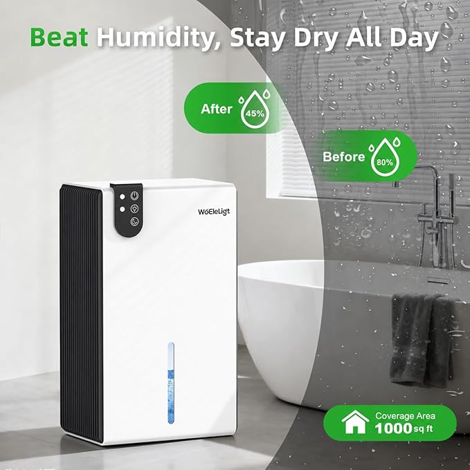 98 OZ Small Dehumidifier for Home 1000 Sq Ft, Quiet Dehumidifier with Drain Hose, Auto Shut-Off, Sleep Mode, 7-Color Light for Basement, Bedroom, Bathroom, Closet, RV (Blue White)