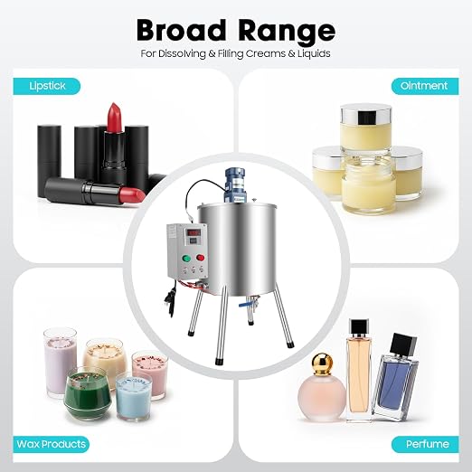 Heating Mixing Filling Machine,30L Paste Liquid Filling Machine Stainless Steel Stirring Tank Cream Liquid Filler Machine Paste Filler Lipstick Candle Heat Filler for Lipstick Shoe Polish Wax (30L)