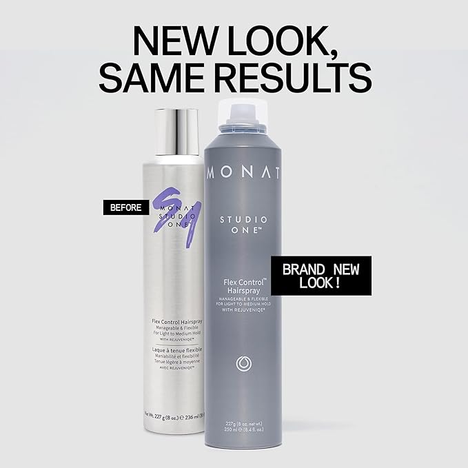 MONAT Studio One™ Flex Control Hairspray – Light to Medium Buildable Hold – Infused with REJUVENIQE® – Can be Used on Colored Hair – Fresh Smelling Scent – Style Memory for Humid Weather