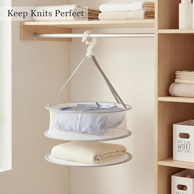 Foldable Hanging Dryer Net, Stainless Steel Mesh Rack for Flat Drying Sweaters & Delicates, Space-Saving Laundry Organizer
