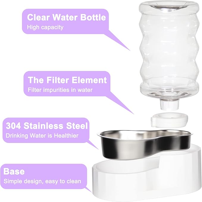 RIZZARI 6.5L Stainless Steel Dog Water Dispenser:Anti Spill for Medium Dogs | Stainless Steel Bowl / No Electricity / Gravity Auto Refill / Stable Base / Easy Cleaning / Home Use