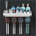 Toothbrush Rack Multifunctional Bathroom Toothbrush Holder Wall Mounted Organizer, Toothbrush Holder with Toothpaste Dispenser and Cups Bathroom Toothbrush Holder(B)
