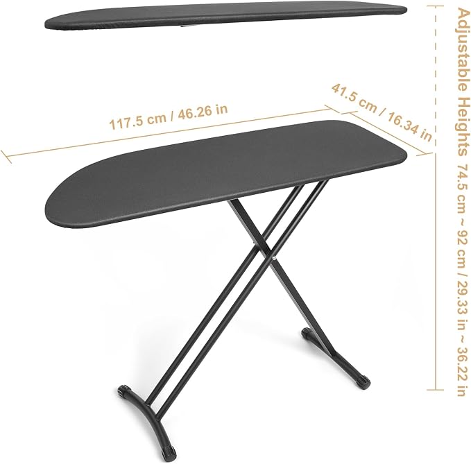 Duwee 16"×46" Ironing Board with Heat Resistant Cover Thick Felt Pad | Folding Adjustable Height Compact Ironing Board,Strong Legs,Black