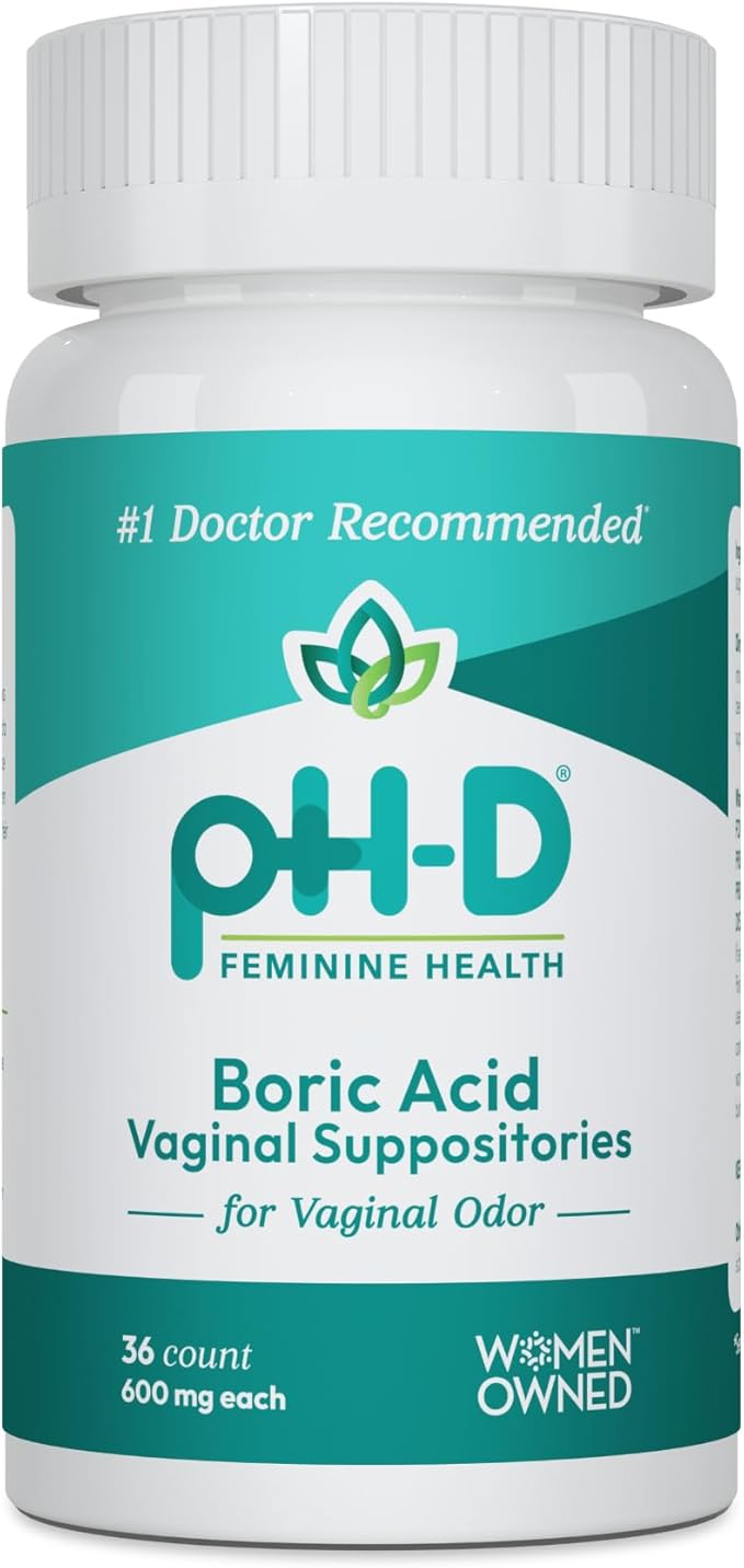 pH-D Feminine Health Support - 600 mg Boric Acid Suppositories - Woman Owned - for Vaginal Odor Use - 36 Count