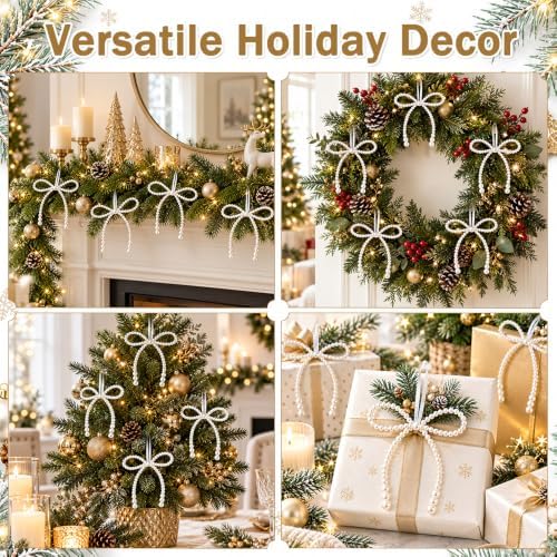 DIYDEC 18PCS Large Christmas Pearl Bow Ornament 7in Tree Hanging Decor