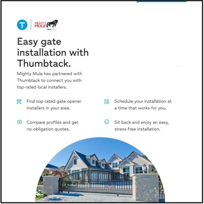 Mighty Mule MM372W-A Dual Gate Opener, Smart and Solar Ready, Includes Gate Opener Installation Ruler and More, Up to 16ft Long or 550lb per Leaf, Upgraded Gate Opener Kit