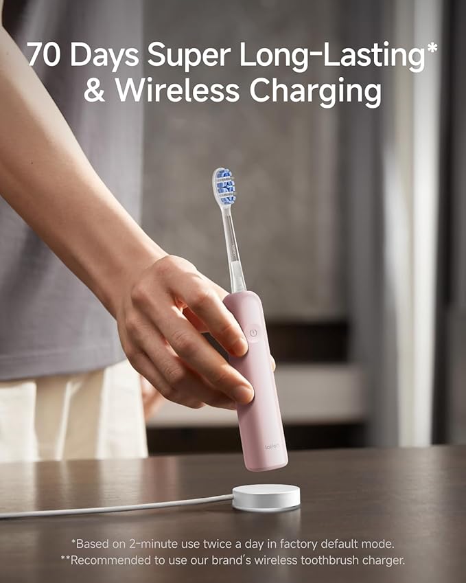 Laifen Wave Pro Sonic Electric Toothbrush for Adults – 2026 Model, 60° Oscillations for Ultra-Clean, Smart App, 70-Day Battery, 2 Brush Heads, IPX8 Waterproof (Pink ABS)