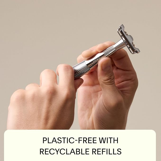 Leaf Twig Razor by Leaf Shave, All-Metal Single Blade Razor for Men & Women, Fixed Head w/Magnetic Load Assist, Includes 5 Stainless Steel Blades - Face Shaving, Lighter Hair, Sensitive Skin - Chrome