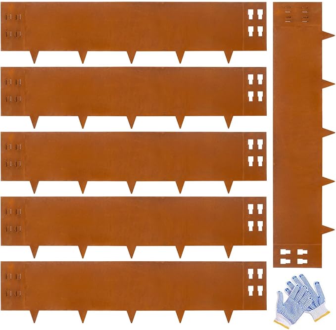 Corten Steel Landscape Edging 10" H x 40" L, Metal Garden Edging | Steel Landscape Edging, Garden, Landscaping, Border, Rusted, for Lawn, Yard, Outdoor Plant, 6 pcs, Flexible and Bendable