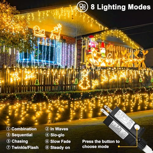 Icicle Lights for Outside Christmas Lights Outdoor 66ft 640 LEDs Warm White