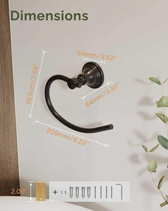 Towel Ring 2 Pack, Stainless Steel Hand Towel Holder for Bathroom Wall Mount, Heavy Duty Towel Hanger for Kitchen, Bath, RV (Matte Black)