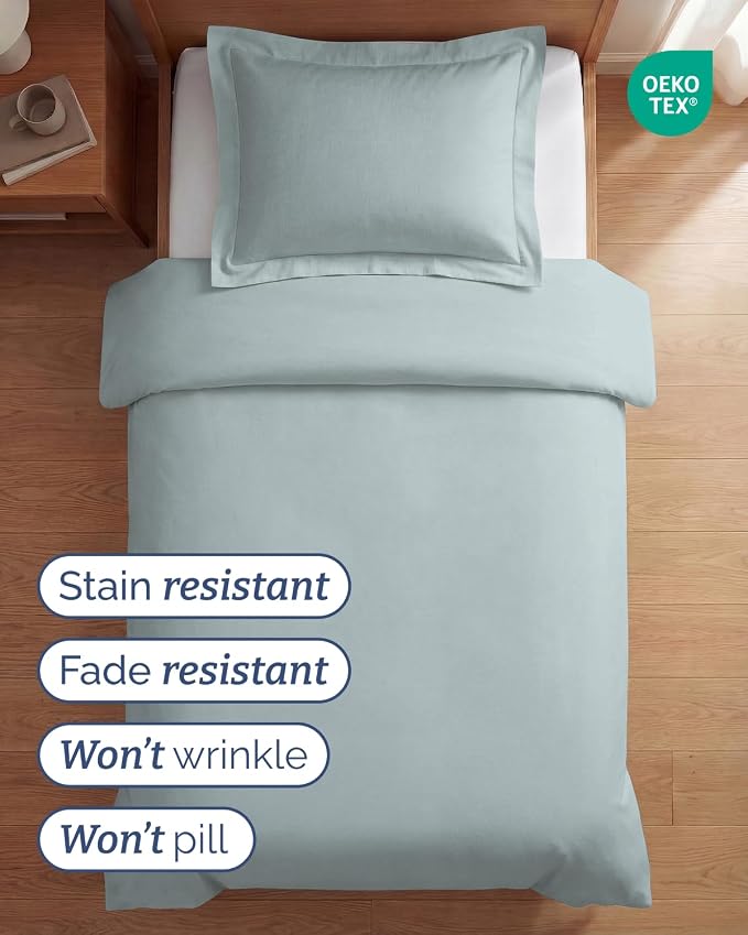 Duvet Cover Twin/Twin XL Size Set - Extra Soft Twin/Twin XL Duvet Cover 68" x 90" with 1 Pillow Sham for Women, Men, Kids & Teens - Comfy, Easy-Care & Fade Free w/ Zipper Closures & Ties (Ice Blue)