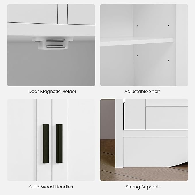 Iwell Bathroom Cabinet with Doors and Drawers, Freestanding Bathroom Storage Cabinet, Adjustable Shelves, for Living Room, Kitchen, Home Office, White
