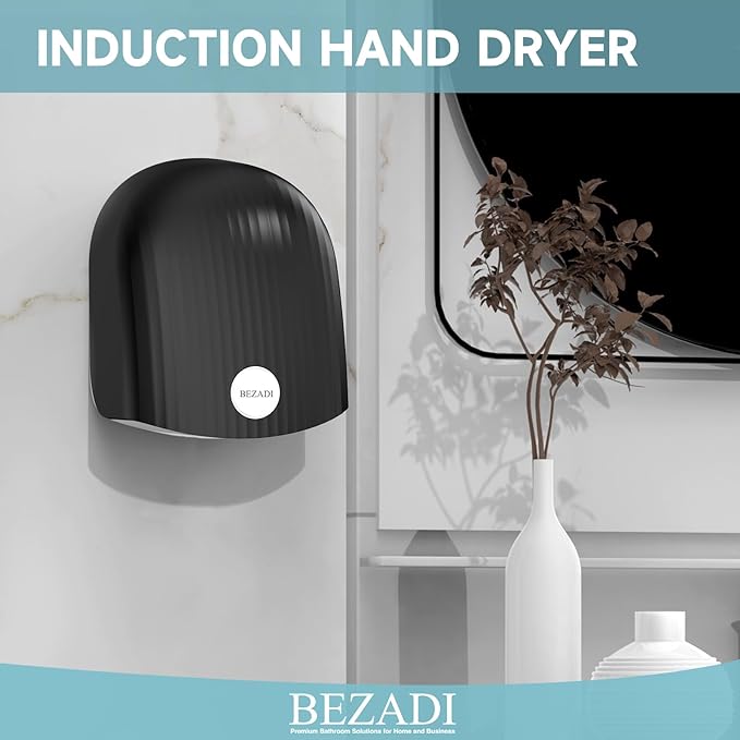 1200W Commercial Hand Dryer, High-Speed Hot & Cold Wind, Wall Mounted, Automatic Hand Dryer for Home, Bathroom, Industry - 110V, Black, ABS Material