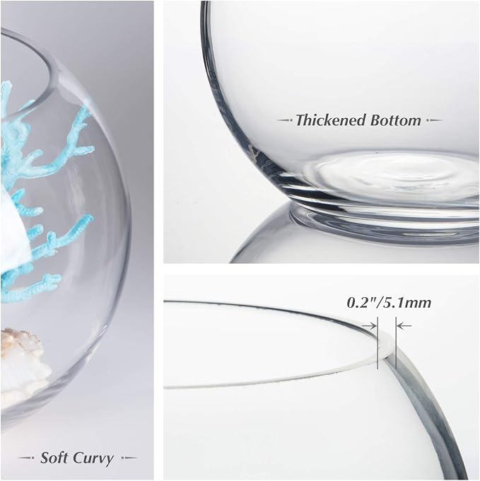 WGV Bowl Glass Vase Bulk, Diameter 6", Height 4.5", Open Width 4", 48 oz., (Multiple Sizes Choices) Clear Bubble Planter Terrarium Fish Bowl for Wedding Event Home Decor, 12 Pieces (VBW0006A)