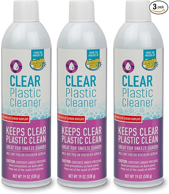 Invisible Glass 91014-3PK Clear Plastic Cleaner – Cleans and Protects Plastic on Electronics, Appliances, Eyewear, Cars, Trucks, RVs, Boats & More, Helps Prevent Fog and Static – 19 oz (Pack of 3)
