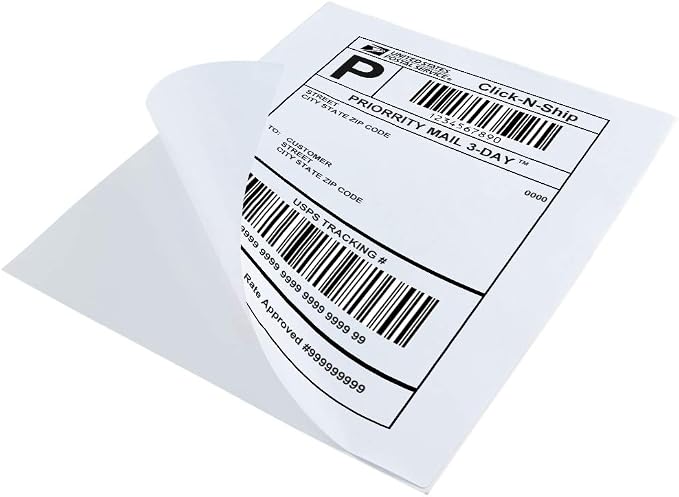 L LIKED 30 Printable White Sticker Paper Full Sheet Label, Matte, 8.5" x 11" for Laser & Inkjet Printing (30 Sheets)