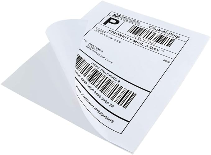 L LIKED 8.5x11 Printable White Sticker Paper Full Sheet Label, Matte, for Laser & Inkjet Printing (100 Sheets)