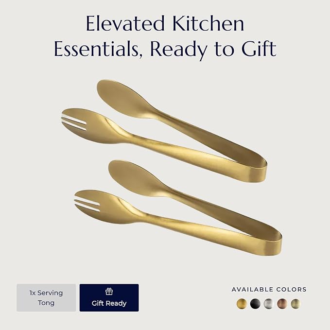 Stainless Steel Serving Tongs, Elegant Table Tongs for Dining (Matte Gold)