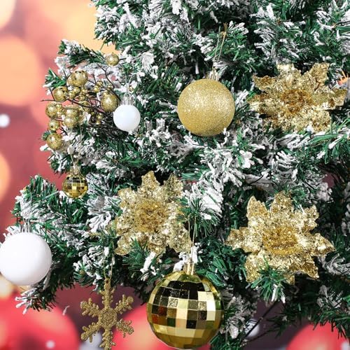 Sratte 94 Pcs Christmas Tree Ornaments Decoration Set, White, Gold