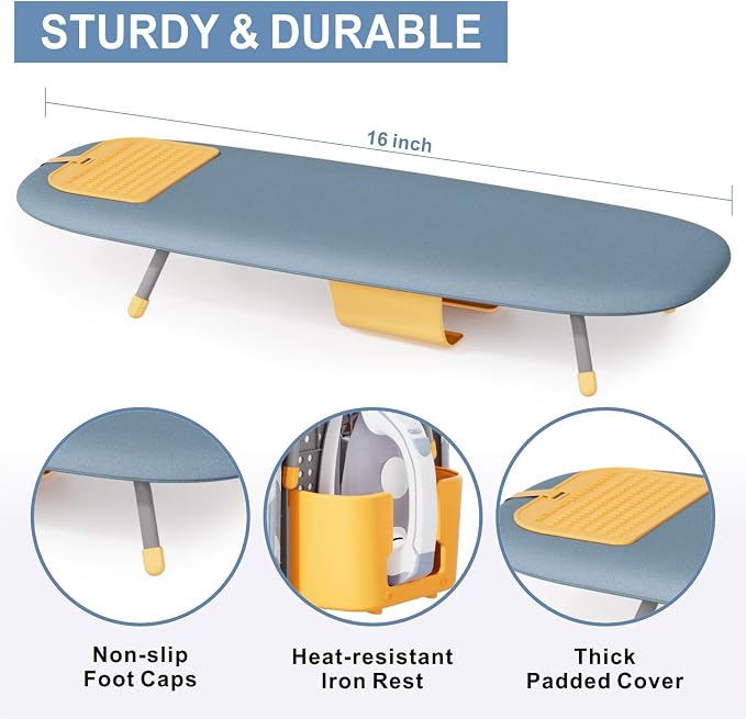 Tabletop Ironing Board with Iron Holder and Silicone Iron Rest Pad, Small Portable Ironing Board for Small Spaces