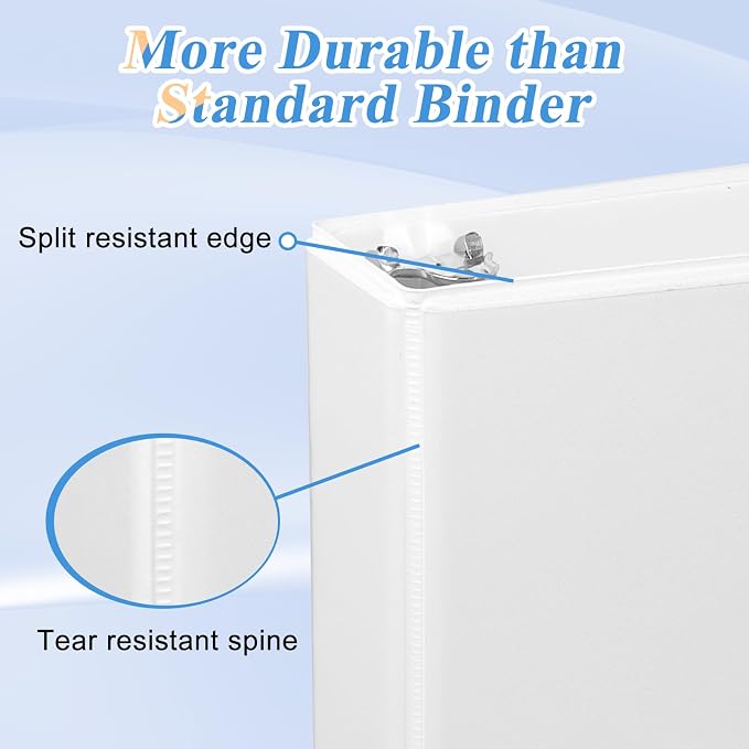 CIXILDTS 1-inch 3 Ring Binder Fit US Letter Size Paper, 1" Slant D Ring Binders, View Binder with 2 Pocekts, 12-Pack,White