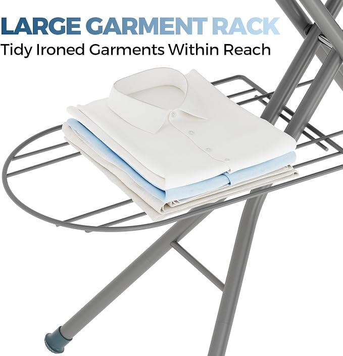 APEXCHASER Ironing Board Standard Size, Iron Board and Ironing Board Set Height Adjustable, Foldable Ironing Boards Standard Size, Iron Table Stand with Iron Rest and Garment Rack, 13" x 43" Blue
