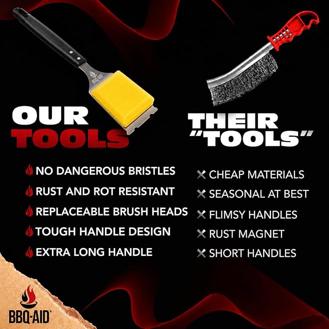 Bristle Free Steam Grill Brush and Scraper for Outdoor Grill, Black | 100% replaceable steam scrub pad, built-in scraper, grill cleaner; no shedding, safe for all grill grates
