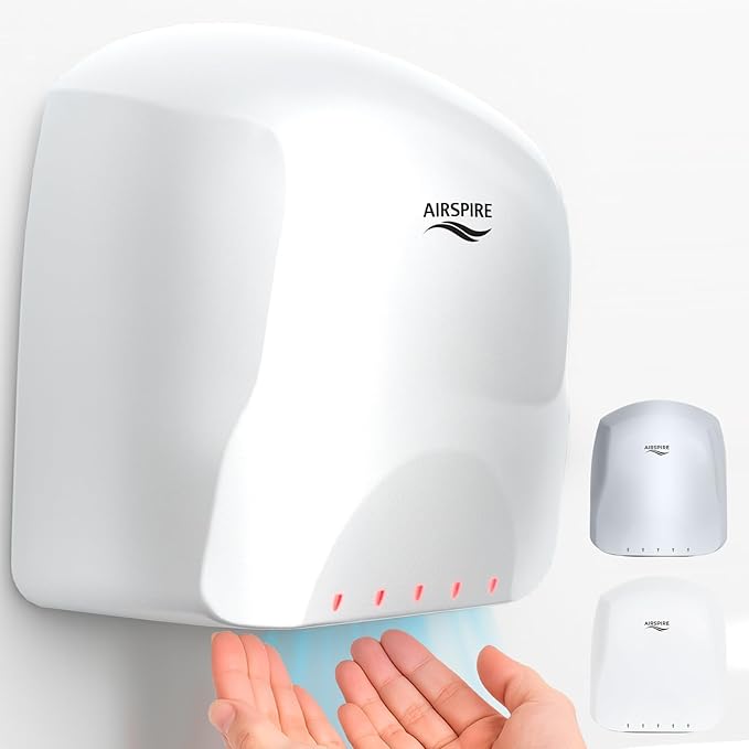 Electric Hand Dryer for Commercial Bathrooms & Home Use (110-120V) - Energy Efficient 650W Automatic Hand Dryer - HEPA Air Filtration & UV Protection - Wall Mounted, 78 dB - Cool Air (White)