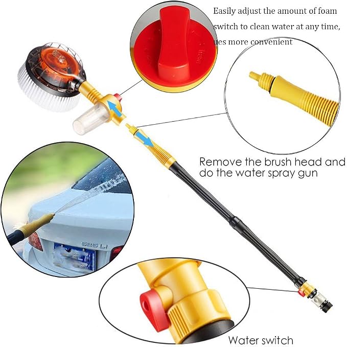 Car Wash Brush Car Cleaning Kit 360 Spin Car Mop Microfiber Car Cleaning Brush Detachable & Extendable Scrub Brush Garden Hose Spray Nozzle Spray Gun for Car Home Cleaning & Garden Use