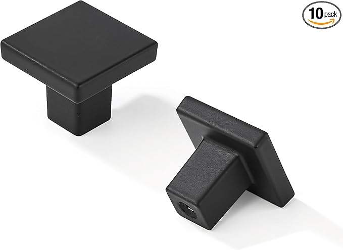khtumeware 10 Pack Black Cabinet Knobs 1-1/4 inch(32mm) Solid Heavy Duty Square Bi-Fold Door Knob for Kitchen Bathroom and Dressing Table